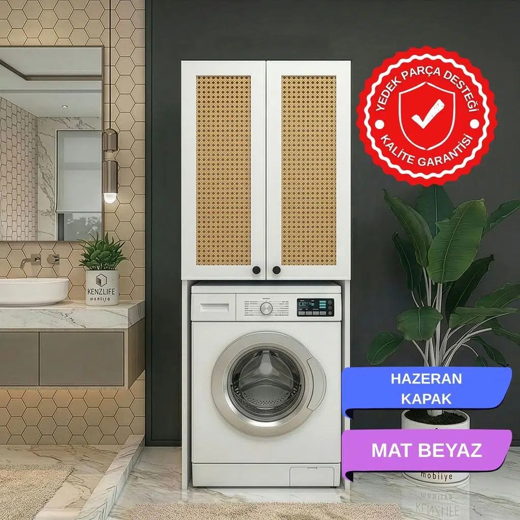 Kenzlife çamaşır-kurutma-bulaşık makinesi dolabı mahidevran mat beyaz 180*70*60 hazeran kare suntalam gövde
