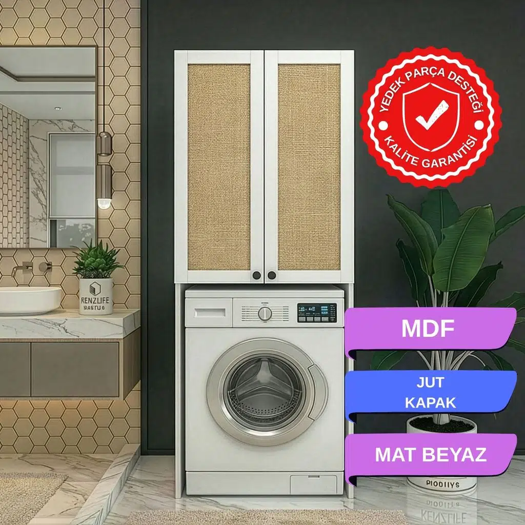 Kenzlife çamaşır-kurutma-bulaşık makinesi dolabı mahidevran mat beyaz 180*70*60 jut kare MDF gövde