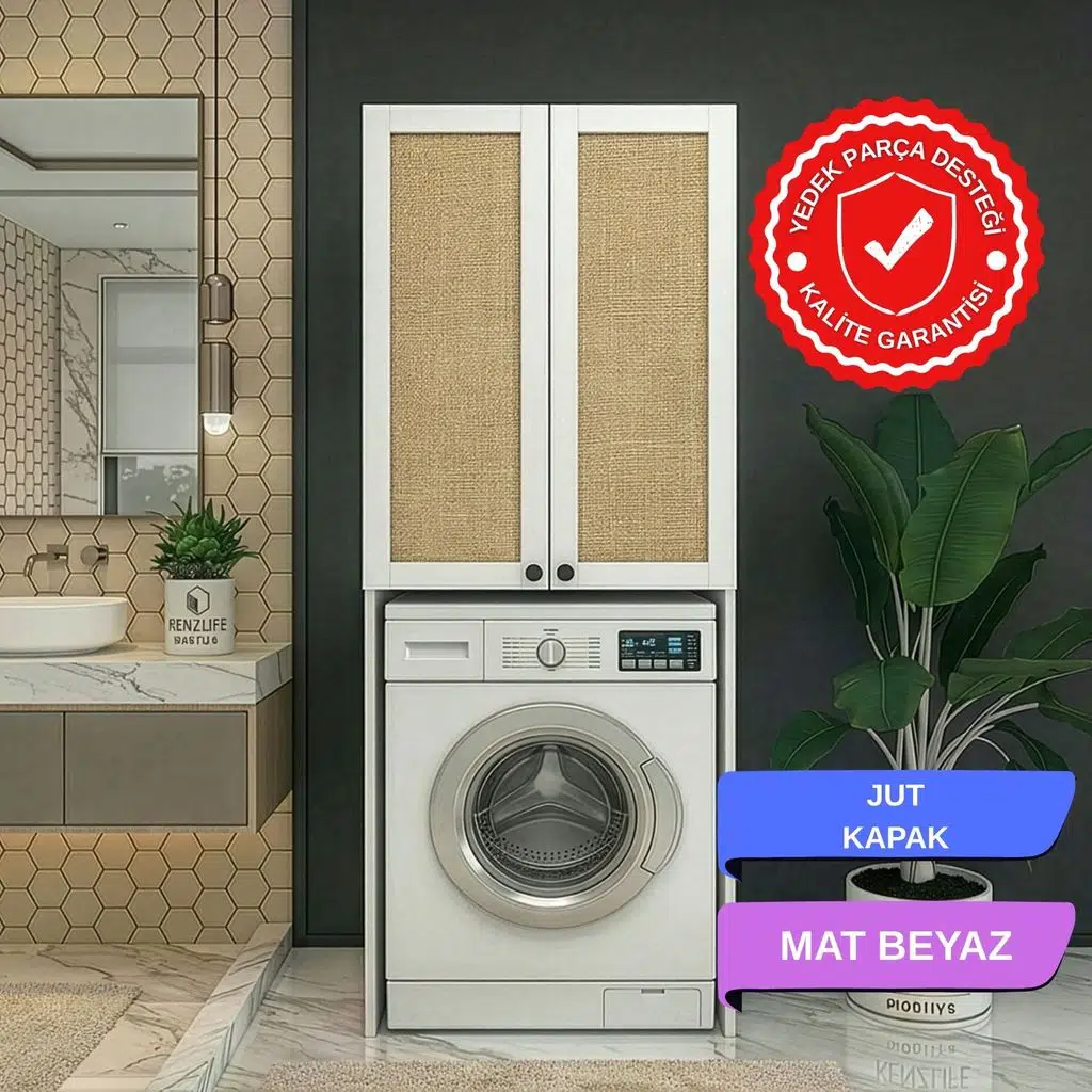 Kenzlife çamaşır-kurutma-bulaşık makinesi dolabı mahidevran mat beyaz 180*70*60 jut kare suntalam gövde