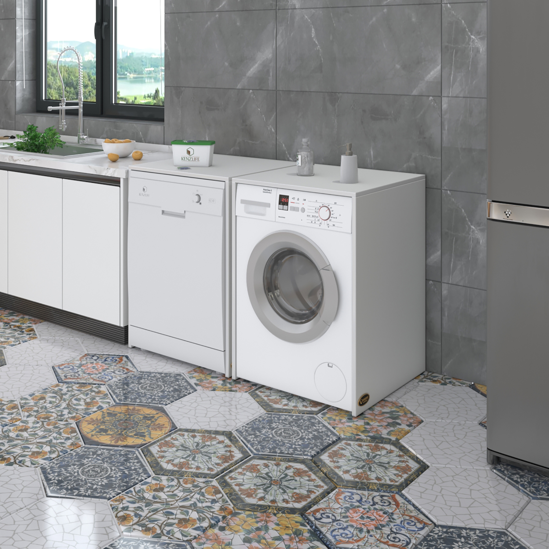 Kenzlife çamaşır&kurutma&bulaşık makinesi dolabı naumkare byz 90*140*60 kapaksız arkalıksız