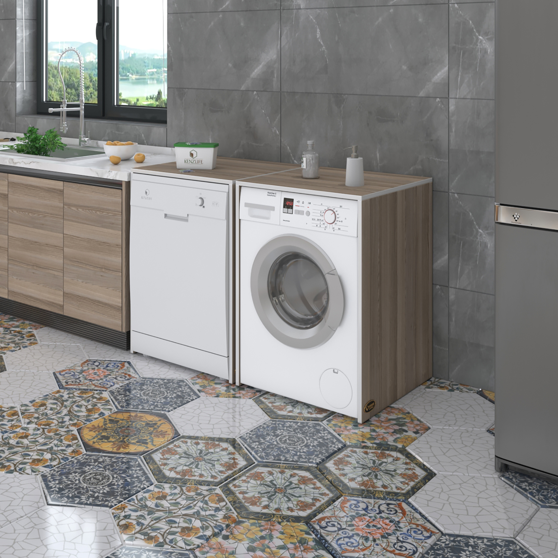 Kenzlife çamaşır&kurutma&bulaşık makinesi dolabı naumkare crd 90*140*60 kapaksız arkalıksız