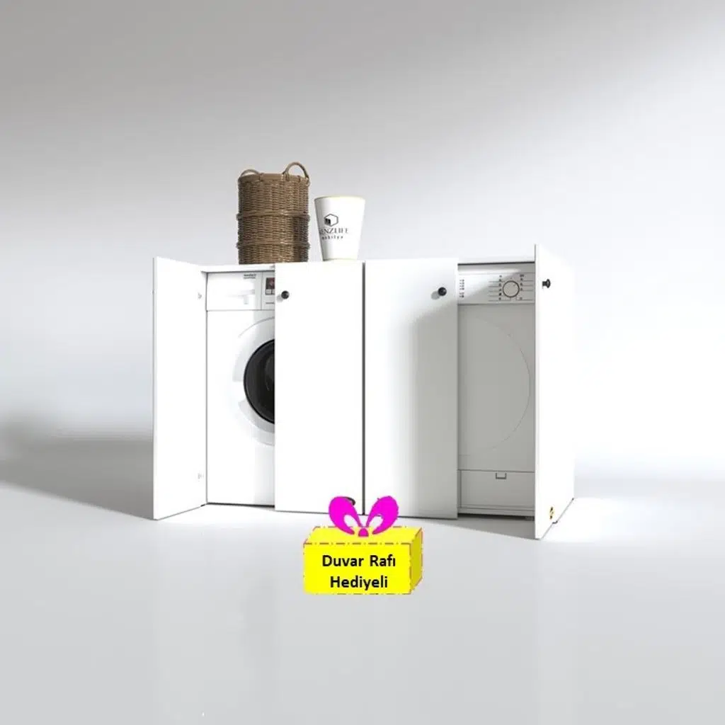 Kenzlife çamaşır&kurutma&bulaşık makinesi dolabı tatyanakare byz 90*140*60 arkalıksız + tekli duvar rafı hediyeli