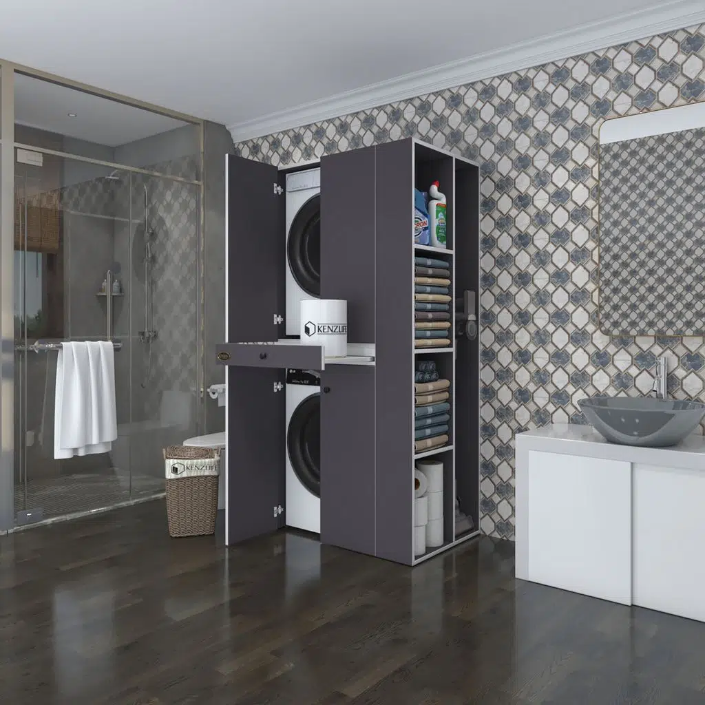 Kenzlife çamaşır-kurutma makinesi dolabı ahi evran sağ gri 187*090*60 çekmeceli banyo