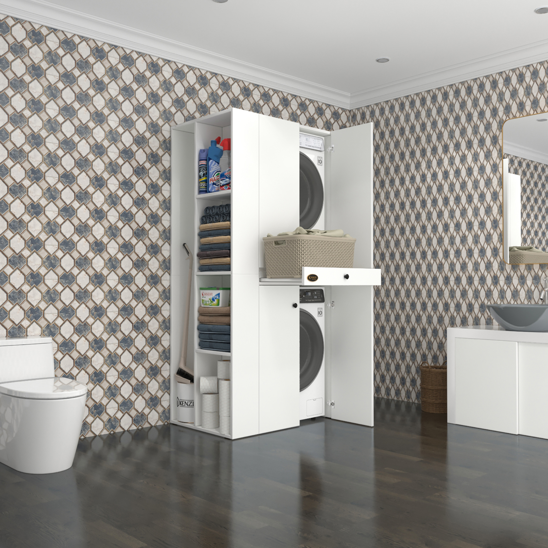 Kenzlife çamaşır-kurutma makinesi dolabı ahi evranmdf sol byz 187*090*60 çekmeceli % 100 FULL MDF