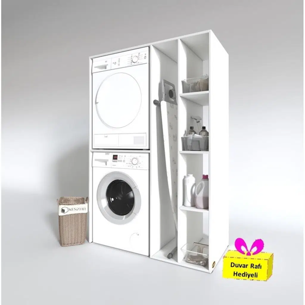 Kenzlife çamaşır-kurutma makinesi dolabı alyusha byz 180*120*60 banyo arkalıksız + tekli duvar rafı hediyeli