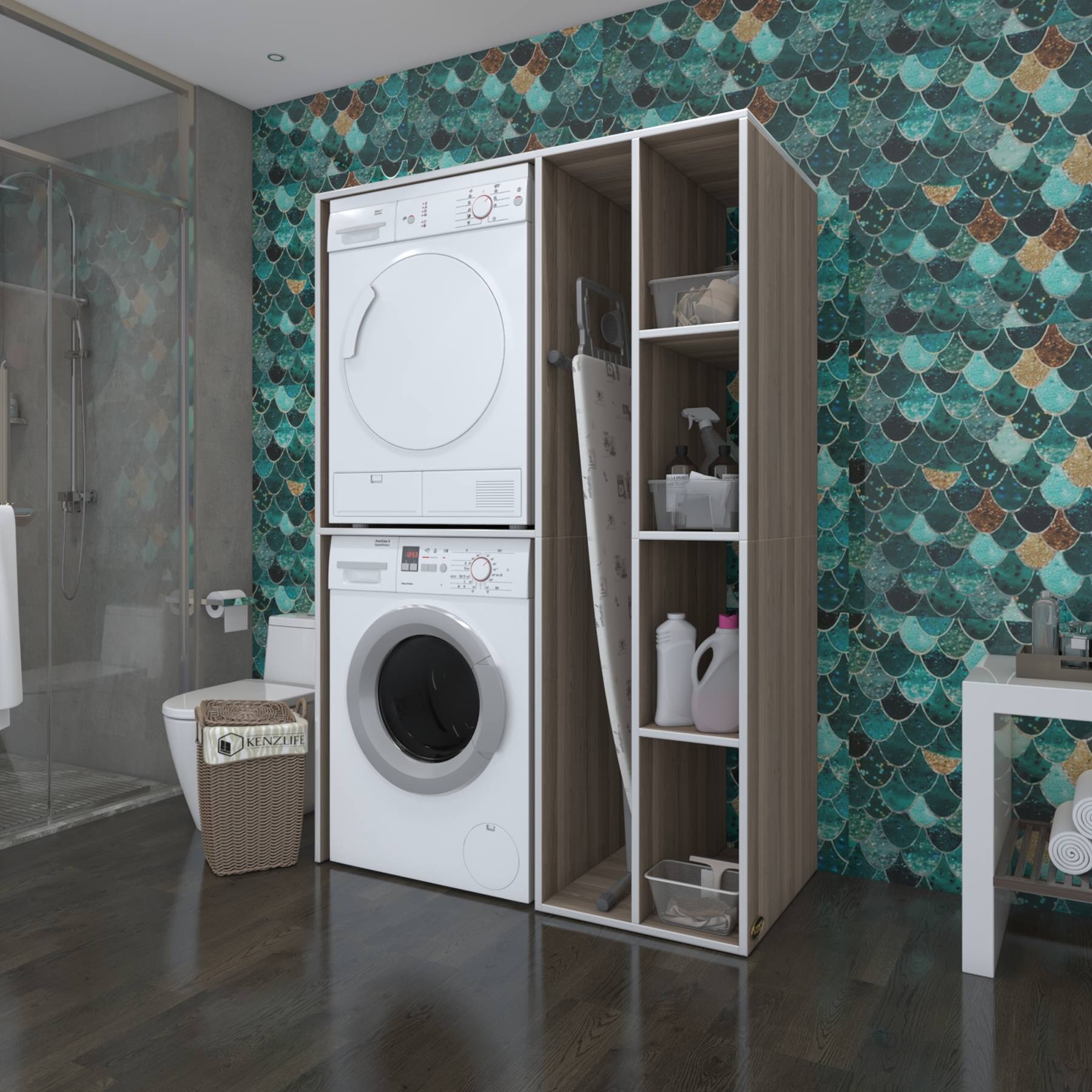 Kenzlife çamaşır-kurutma makinesi dolabı alyusha crd 180*120*60 banyo kapaksız arkalıksız