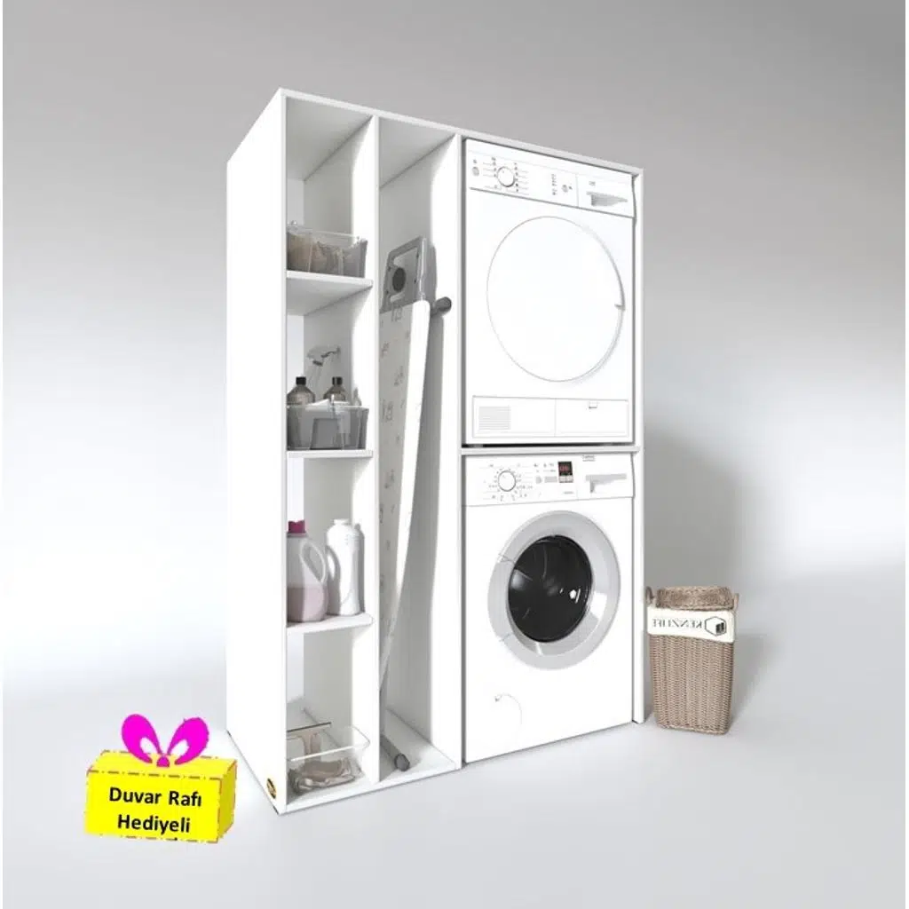 Kenzlife çamaşır-kurutma makinesi dolabı alyusha sol byz 180*120*60 banyo arkalıksız + tekli duvar rafı hediyeli