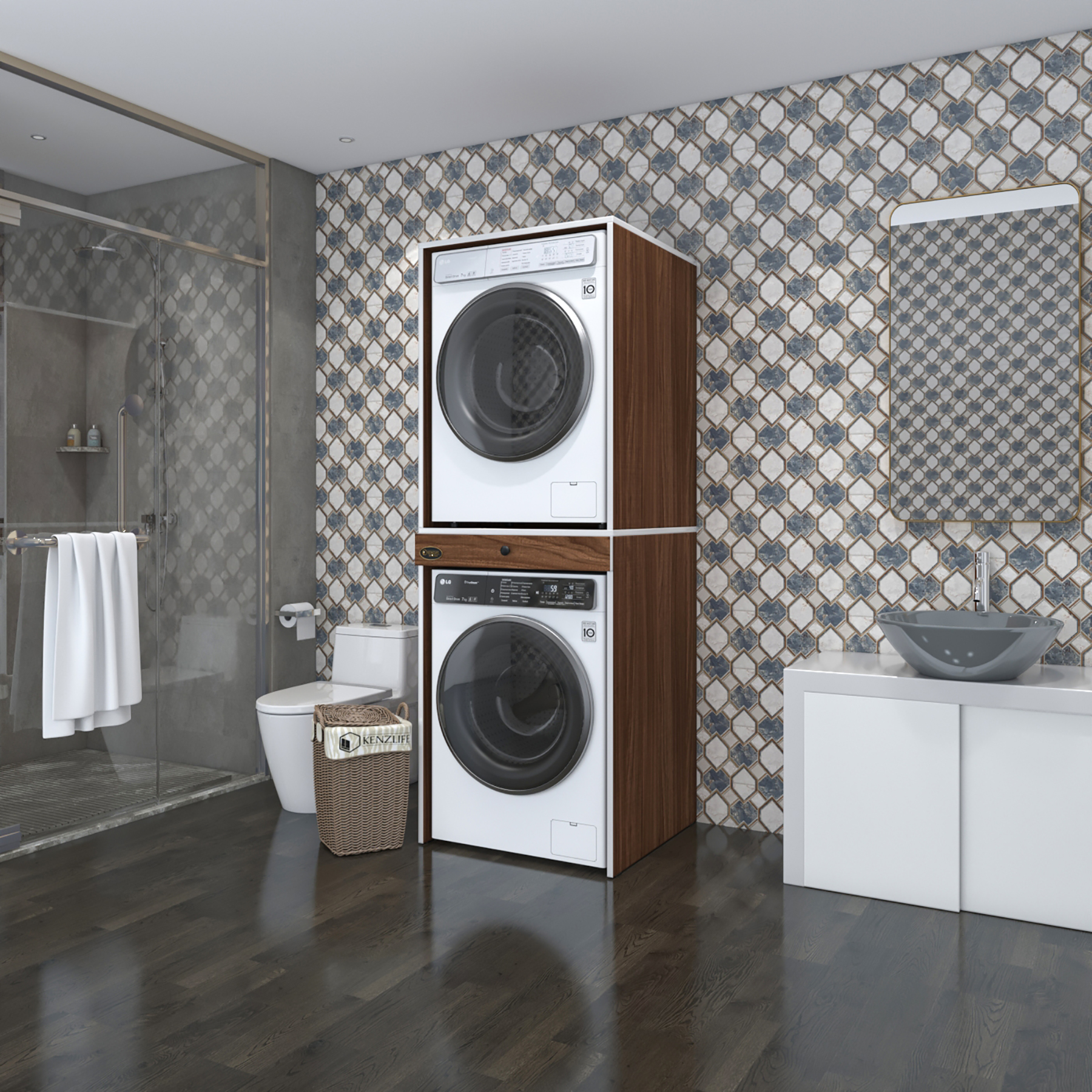 Kenzlife çamaşır-kurutma makinesi dolabı avi senna cvz 187*070*60 çekmeceli banyo
