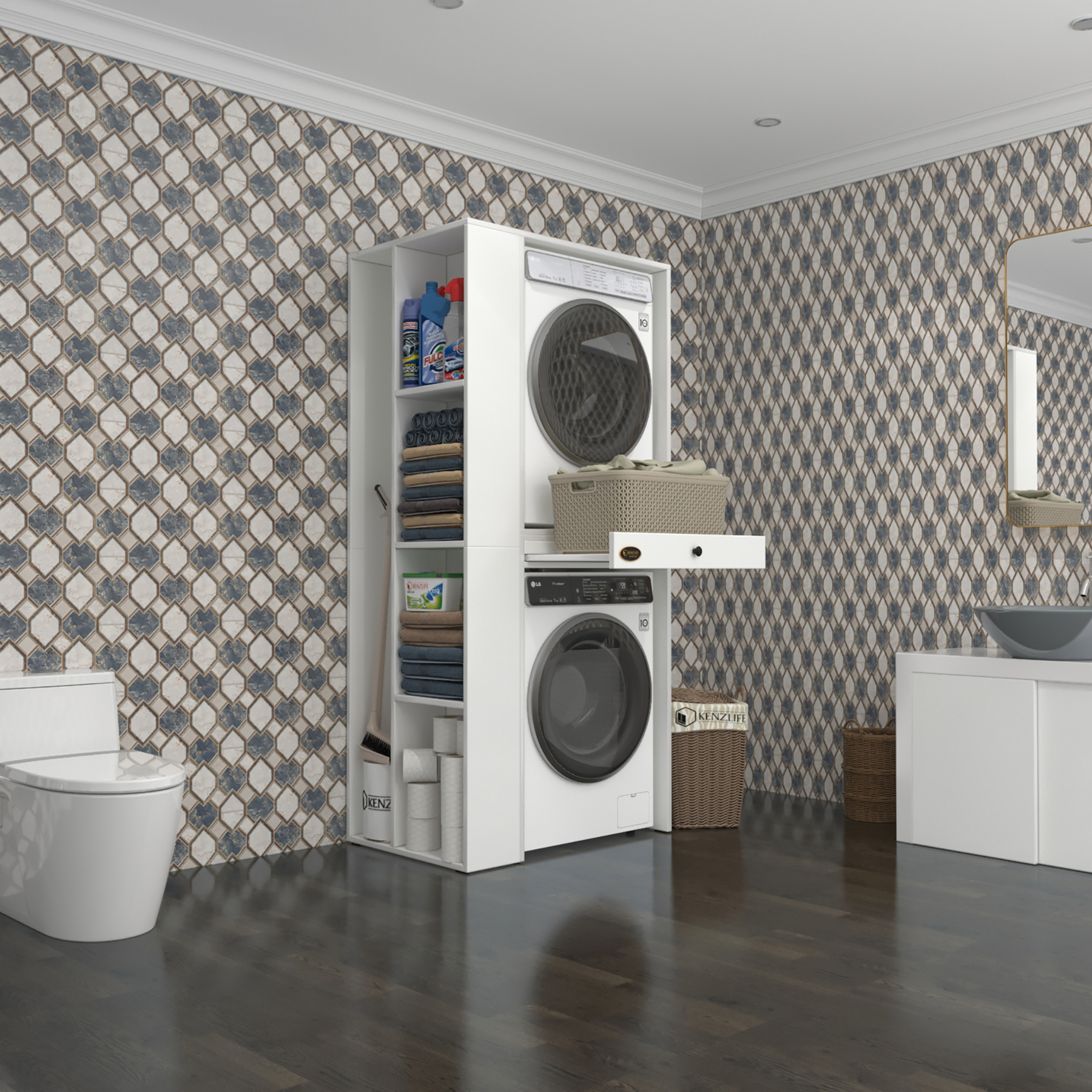 Kenzlife çamaşır-kurutma makinesi dolabı baccemdf sol byz 187*090*60 çekmeceli % 100 FULL MDF