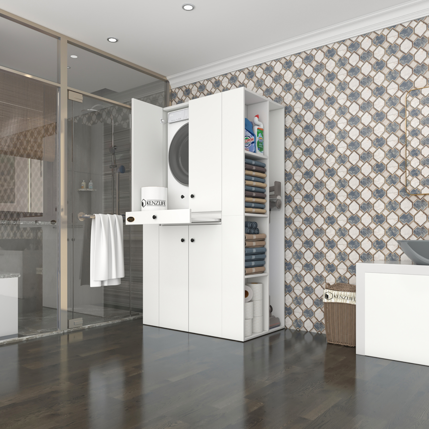 Kenzlife çamaşır-kurutma makinesi dolabı birunimdf byz 187*110*60 çekmeceli raflı % 100 FULL MDF