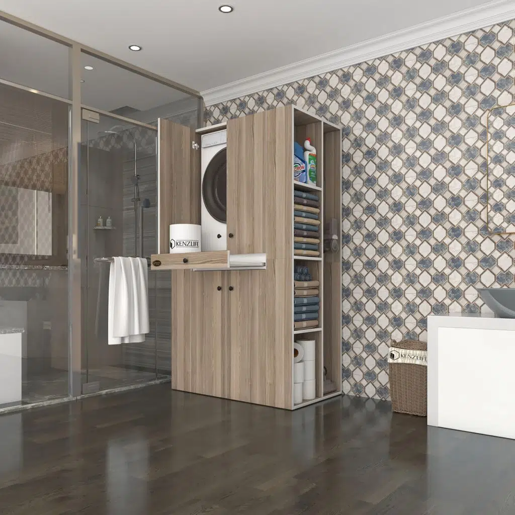 Kenzlife çamaşır-kurutma makinesi dolabı biruni crd 187*110*60 çekmeceli raflı banyo