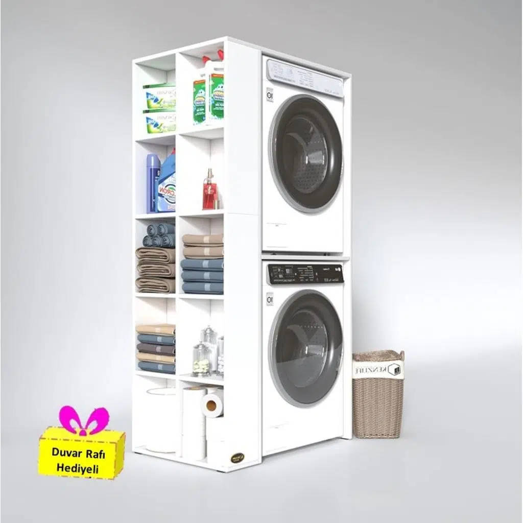 Kenzlife çamaşır-kurutma makinesi dolabı bolodenka sol byz 180*090*60 banyo arkalıksız + tekli duvar rafı hediyeli