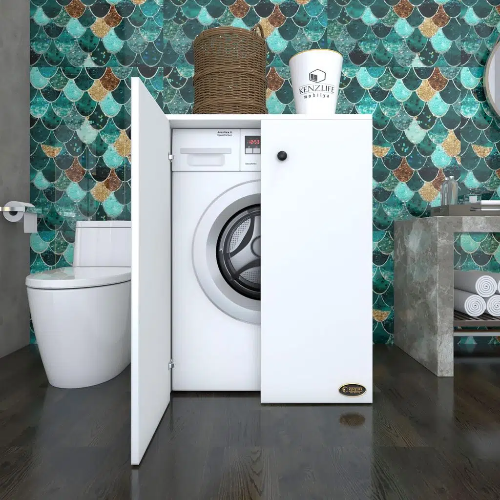 Kenzlife çamaşır&kurutma makinesi dolabı büyük boy kapaklı lubmila byz 100*80*70 banyo ofis kapaklı arkalıksız