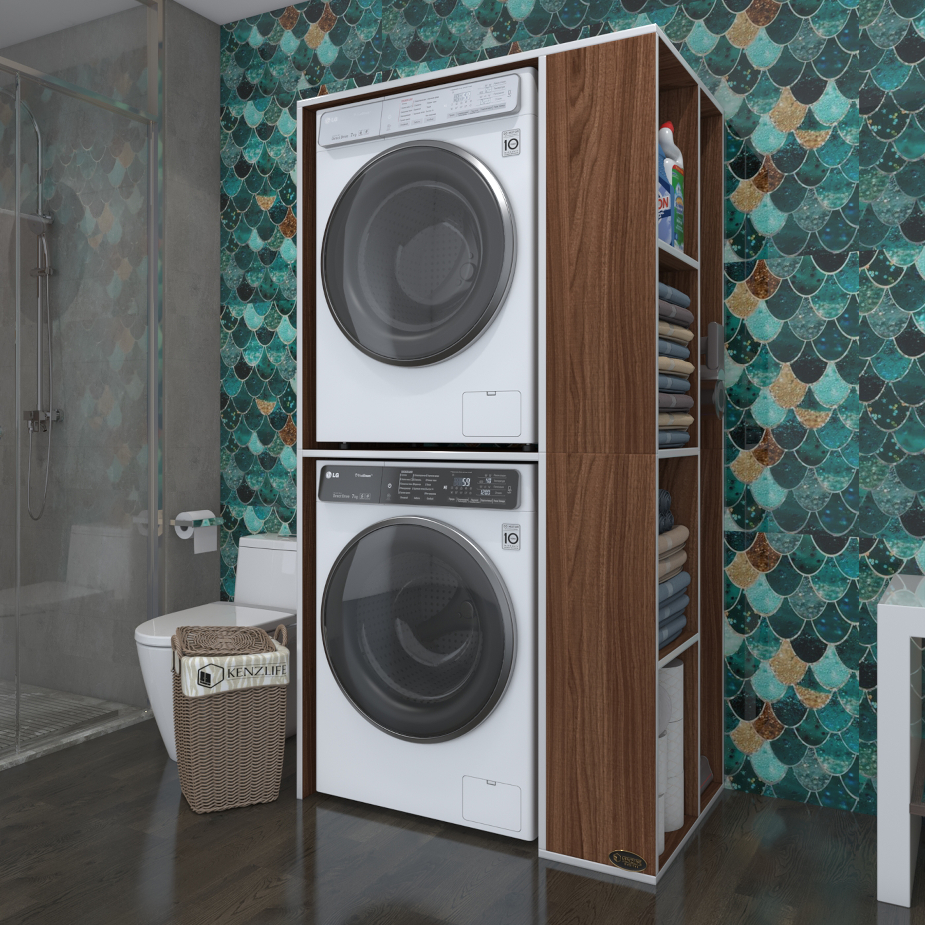 Kenzlife çamaşır-kurutma makinesi dolabı demyan cvz 180*090*60 banyo kapaksız arkalıksız