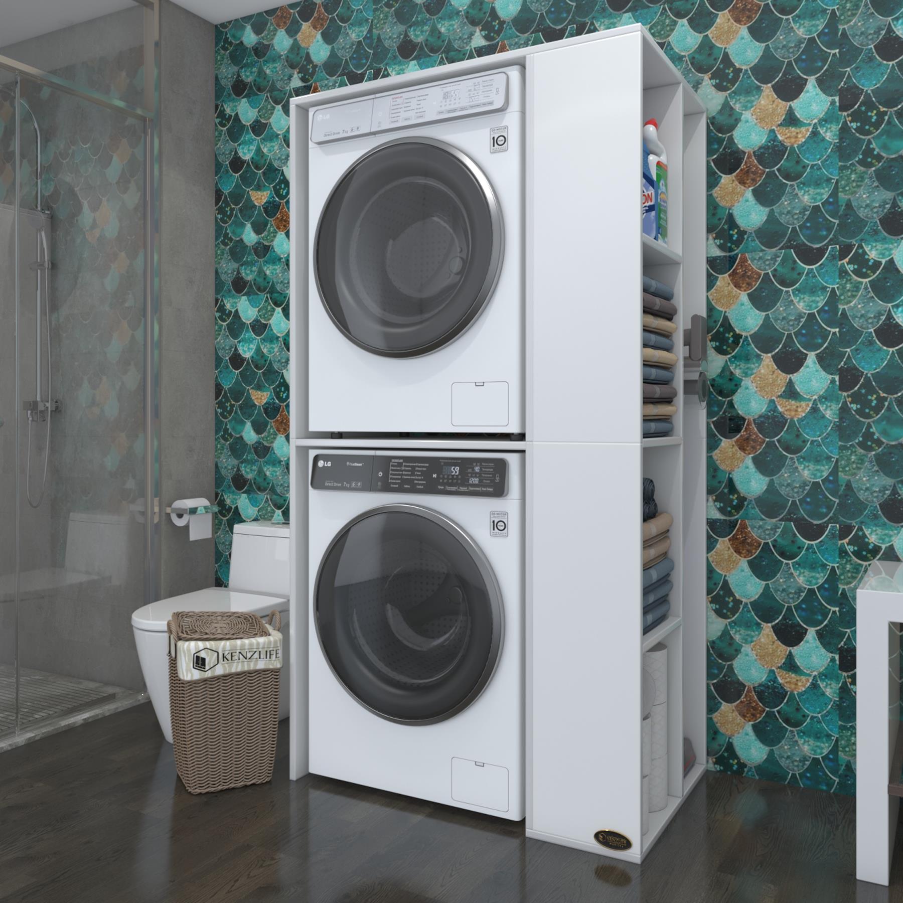 Kenzlife çamaşır-kurutma makinesi dolabı demyanmdf byz 180*090*60 % 100 mdf full mdf banyo kapaksız arkalıksız