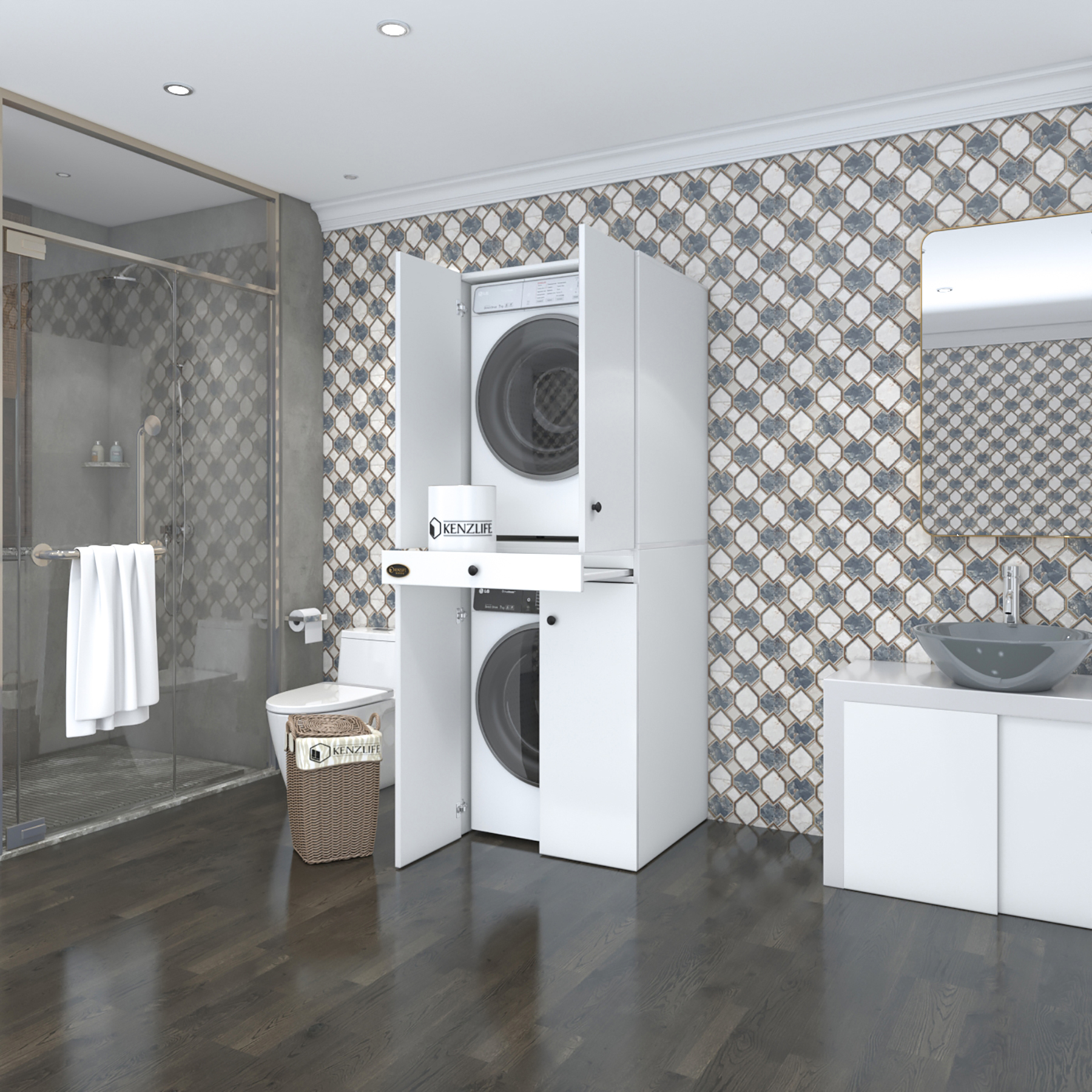 Kenzlife çamaşır-kurutma makinesi dolabı el kindimdf byz 187*070*60 çekmeceli kapaklı % 100 FULL MDF