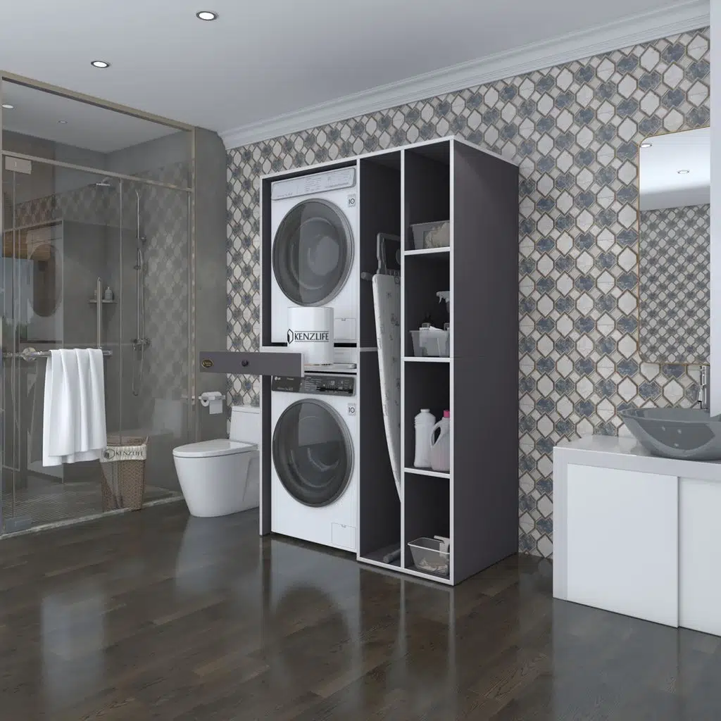 Kenzlife çamaşır-kurutma makinesi dolabı gutas sağ gri 187*120*60 çekmeceli banyo