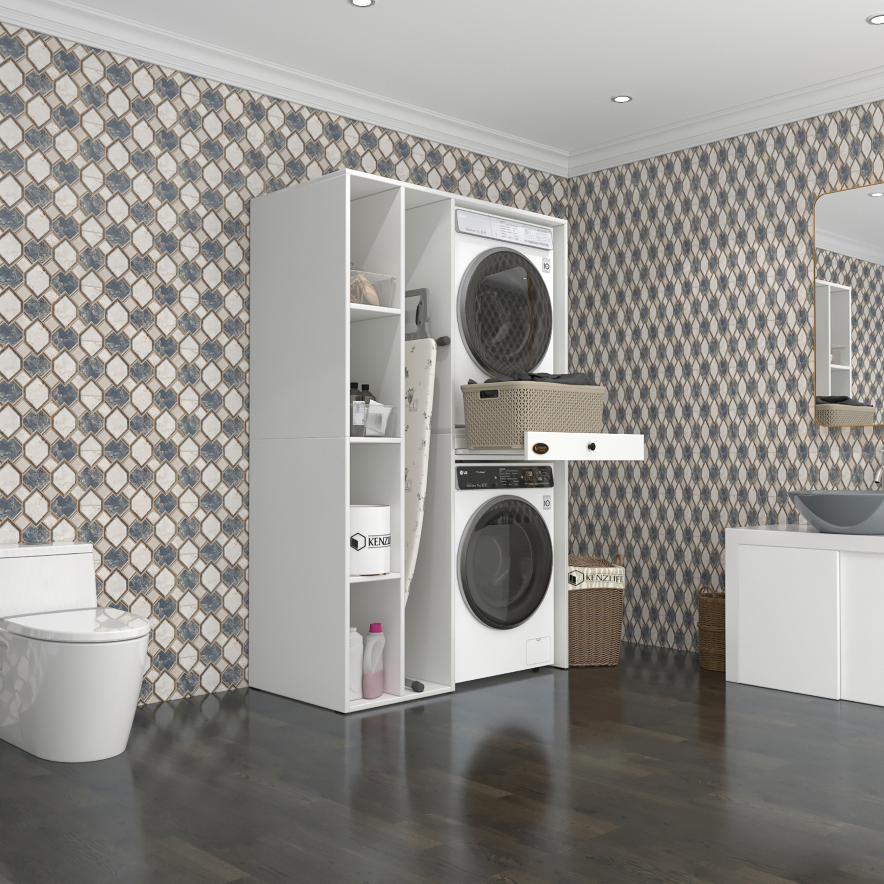 Kenzlife çamaşır-kurutma makinesi dolabı gutasmdf sol byz 187*120*60 çekmeceli % 100 FULL MDF