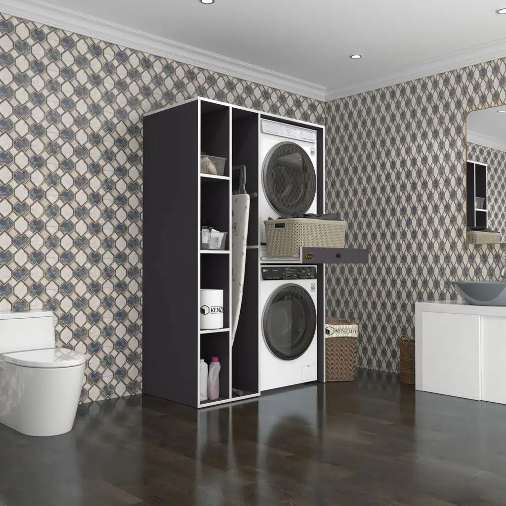 Kenzlife çamaşır-kurutma makinesi dolabı gutas sol gri 187*120*60 çekmeceli banyo