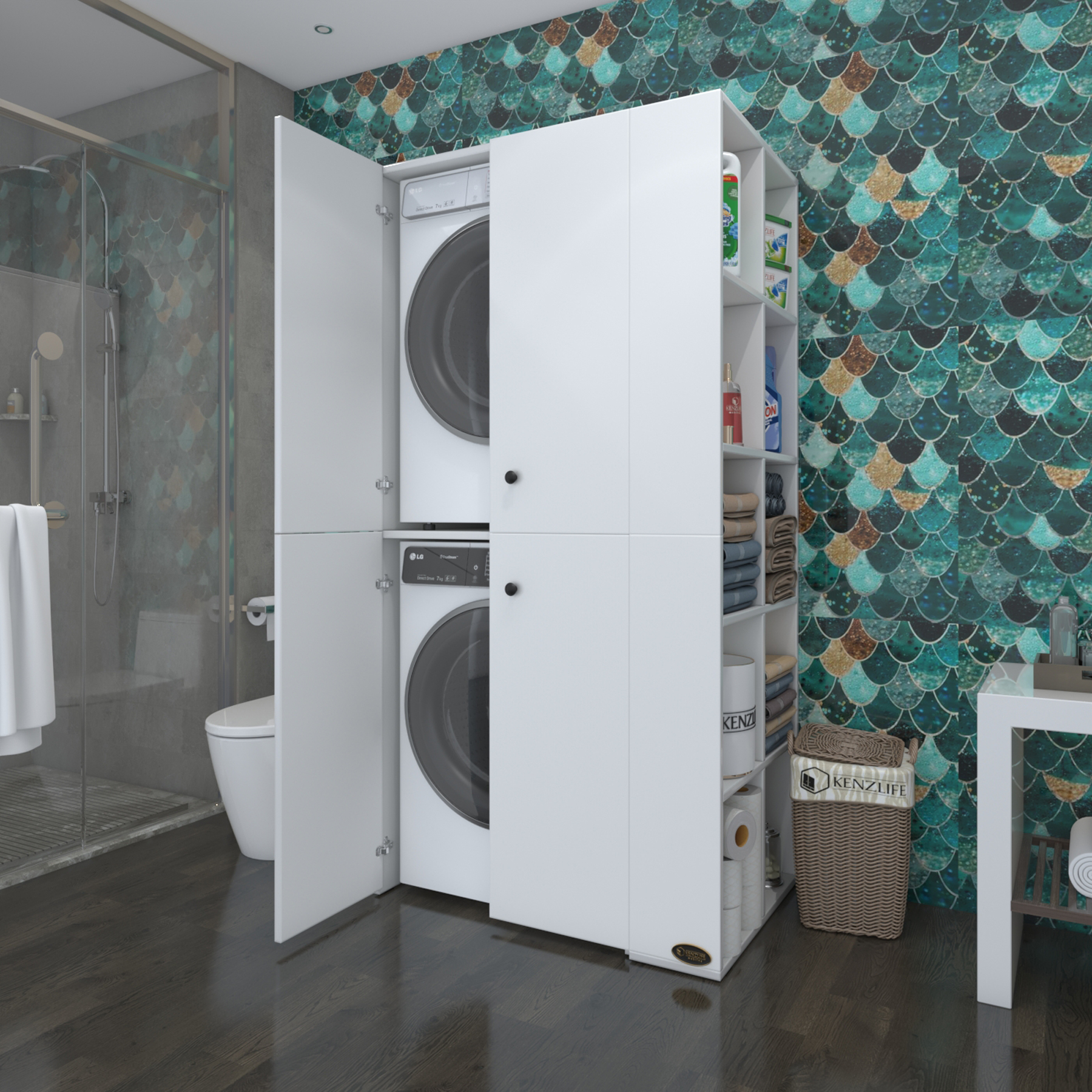 Kenzlife çamaşır-kurutma makinesi dolabı kapaklı fedyenka byz 180*090*60 banyo arkalıksız