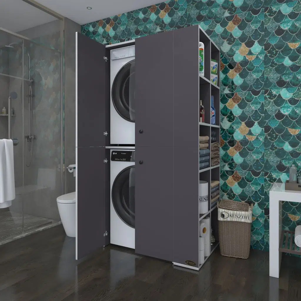 Kenzlife çamaşır-kurutma makinesi dolabı kapaklı fedyenka gri 180*090*60 banyo arkalıksız