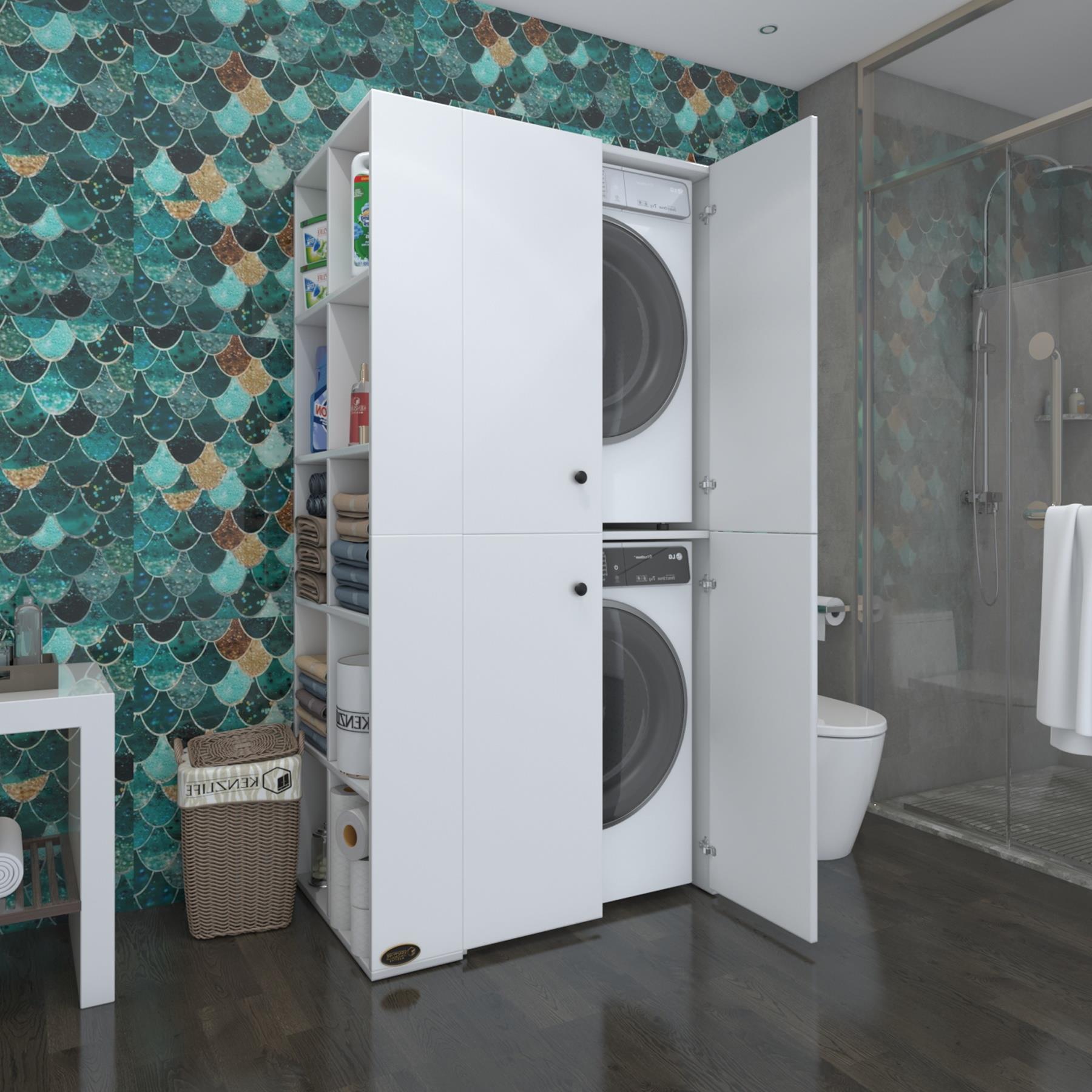 Kenzlife çamaşır-kurutma makinesi dolabı kapaklı fedyenka sol byz 180*090*60 banyo arkalıksız