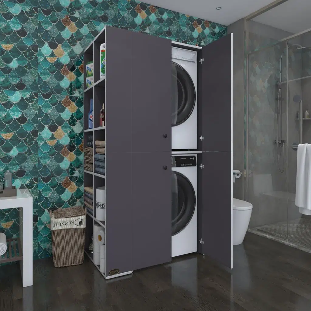 Kenzlife çamaşır-kurutma makinesi dolabı kapaklı fedyenka sol gri 180*090*60 banyo arkalıksız