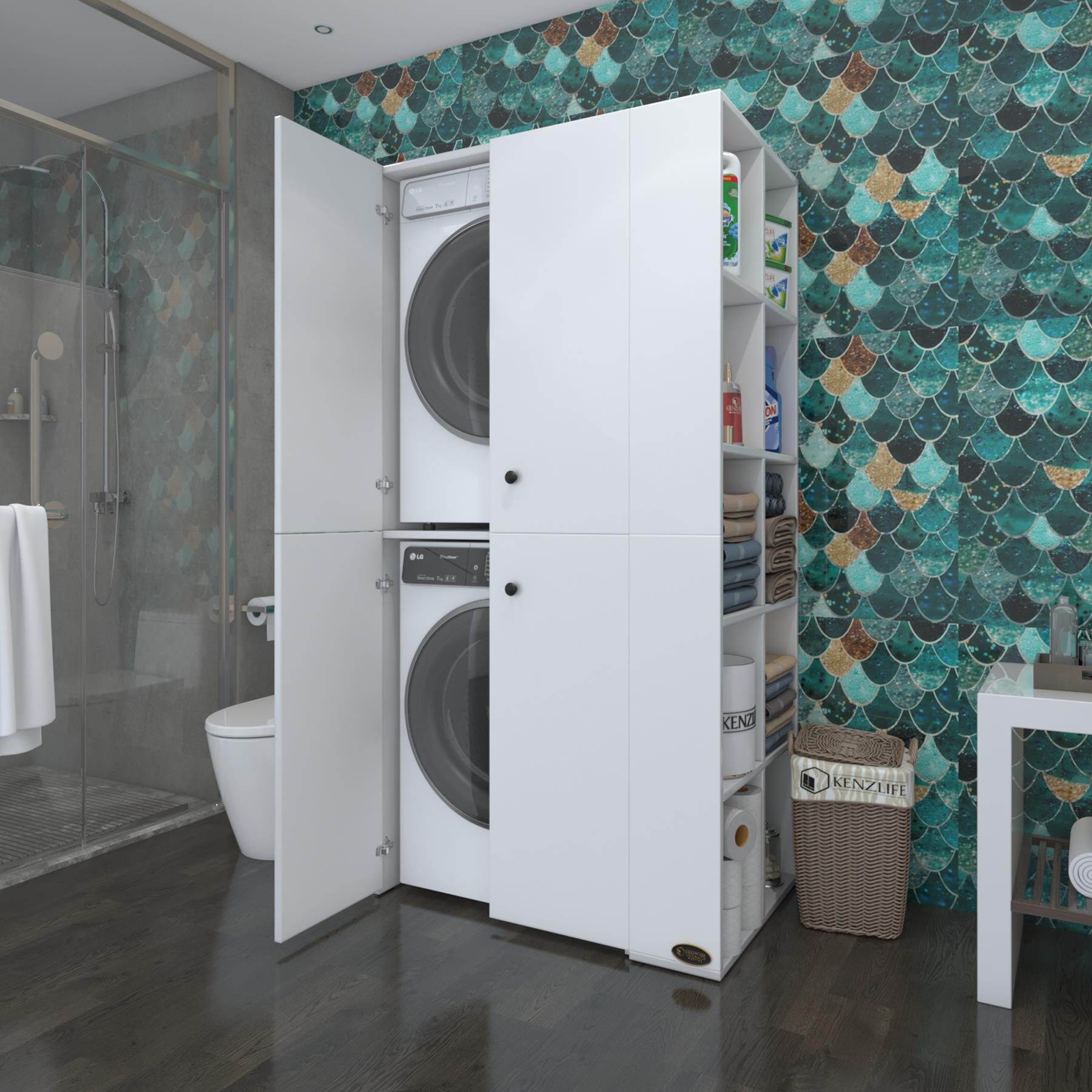 Kenzlife çamaşır-kurutma makinesi dolabı kapaklı fedyenkamdf byz 180*090*60 % 100 mdf full mdf banyo arkalıksız