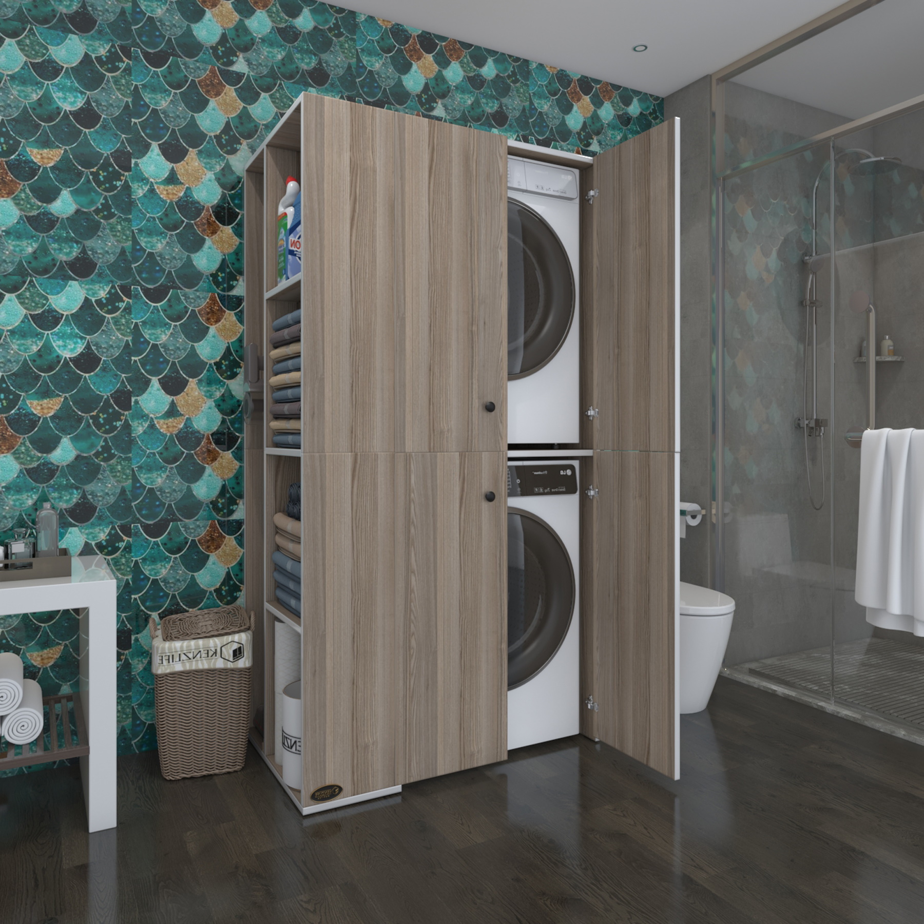 Kenzlife çamaşır-kurutma makinesi dolabı kapaklı foka crd 180*090*60 banyo arkalıksız