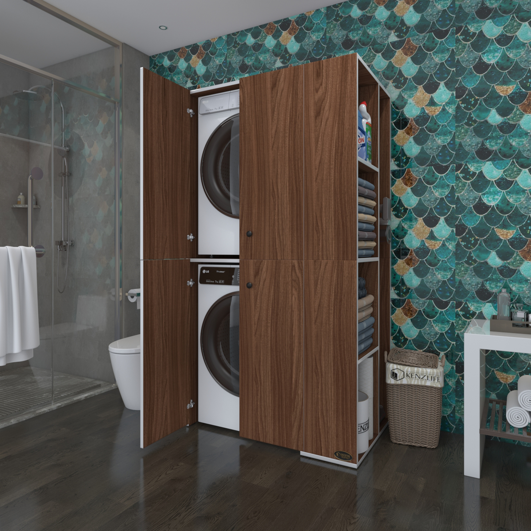 Kenzlife çamaşır-kurutma makinesi dolabı kapaklı foka cvz 180*090*60 banyo arkalıksız