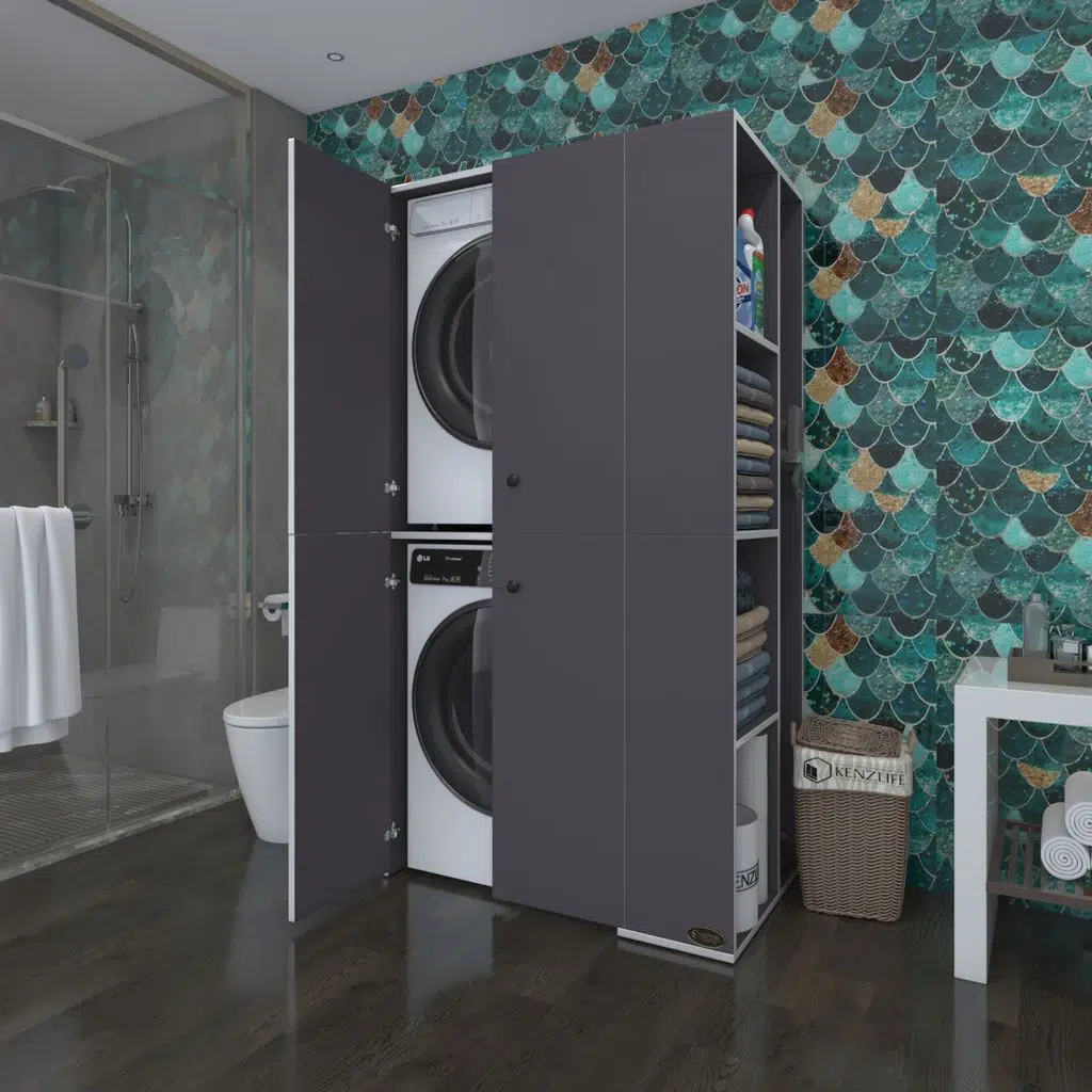 Kenzlife çamaşır-kurutma makinesi dolabı kapaklı foka gri 180*090*60 banyo arkalıksız