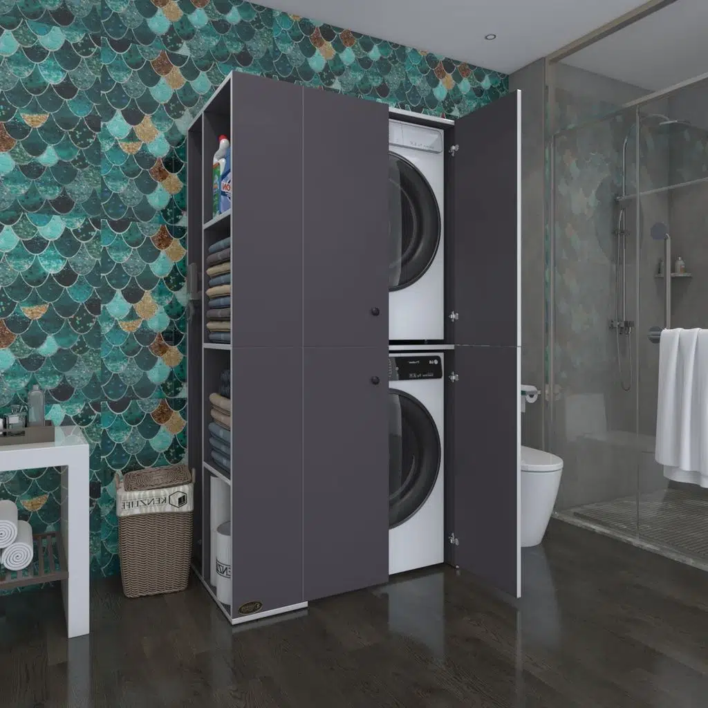 Kenzlife çamaşır-kurutma makinesi dolabı kapaklı foka sol gri 180*090*60 banyo arkalıksız