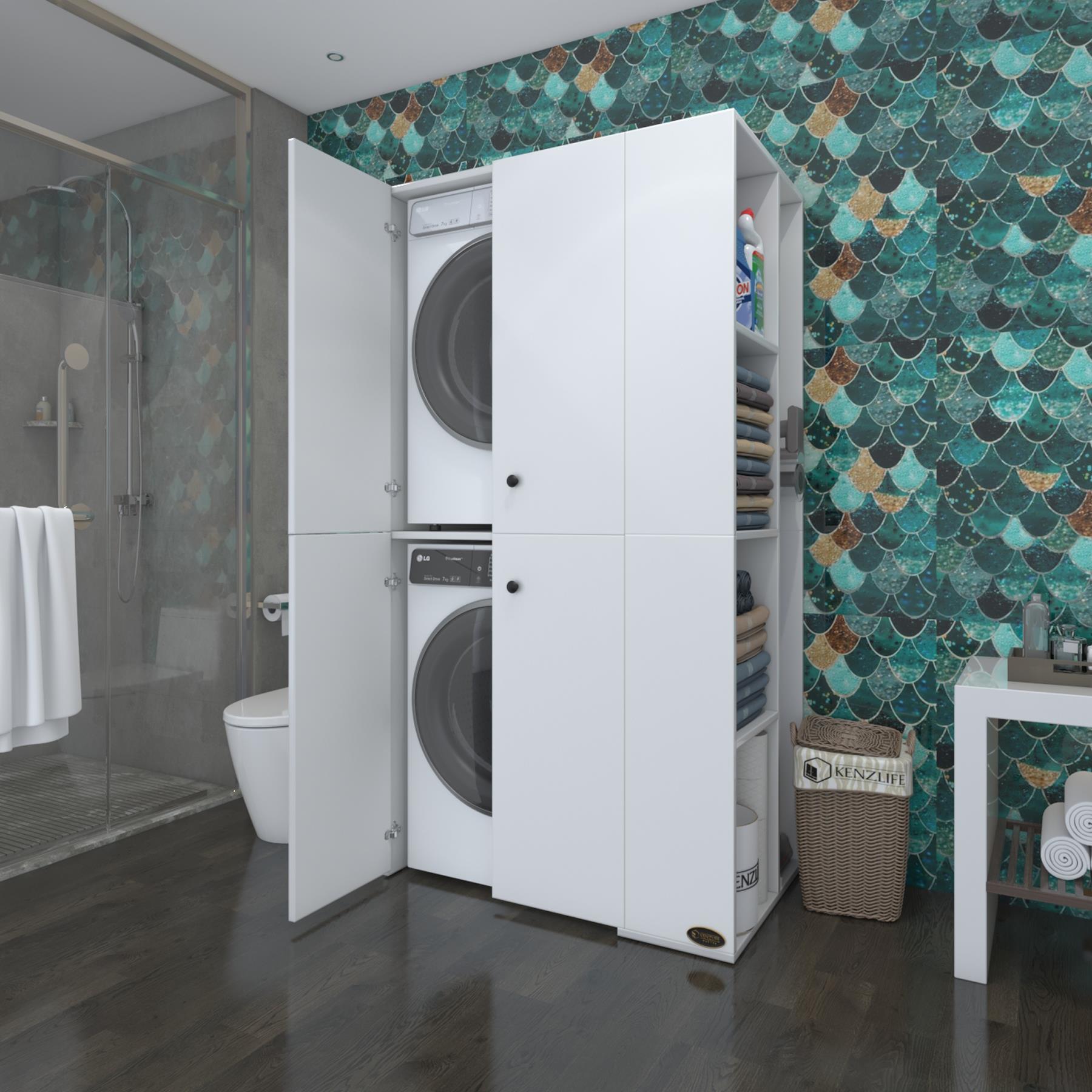Kenzlife çamaşır-kurutma makinesi dolabı kapaklı fokamdf byz 180*090*60 % 100 mdf full mdf banyo arkalıksız