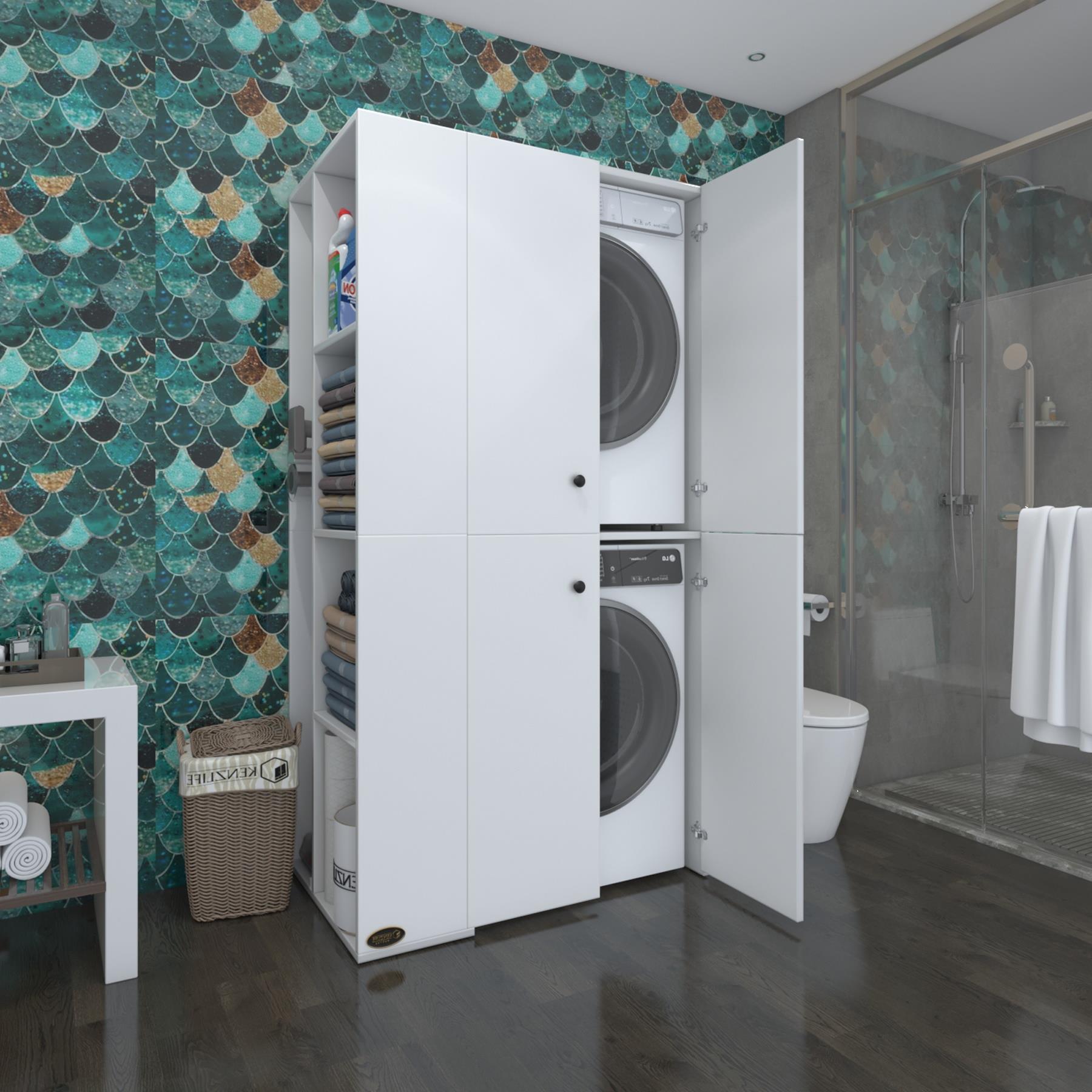 Kenzlife çamaşır-kurutma makinesi dolabı kapaklı fokamdf sol byz 180*090*60 % 100 mdf full mdf banyo arkalıksız