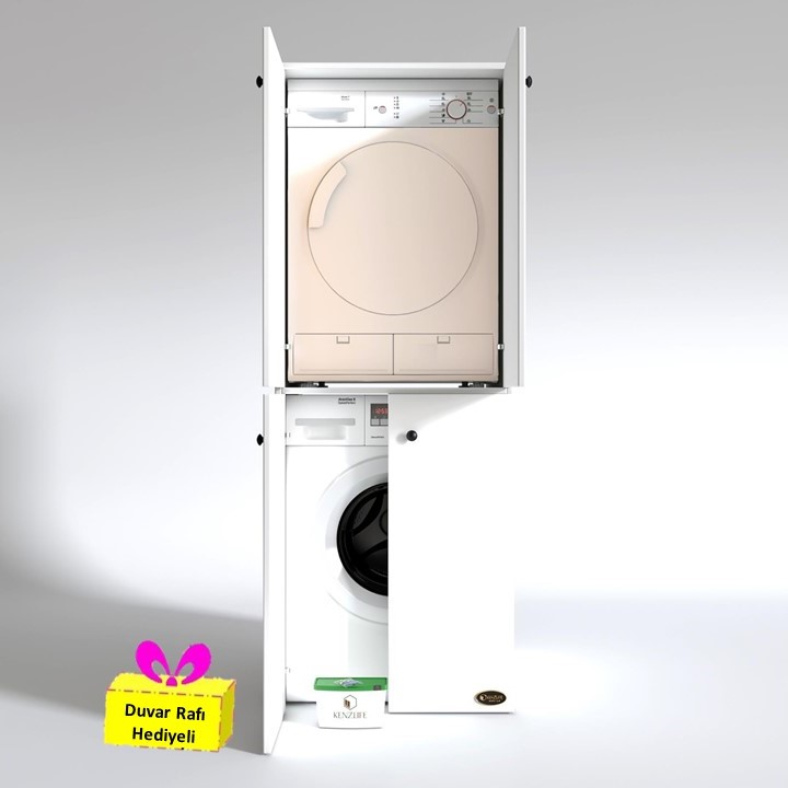 Kenzlife çamaşır-kurutma makinesi dolabı kapaklı jelena byz 180*70*60 banyo çift katlı arkalıksız + tekli duvar rafı hediyeli