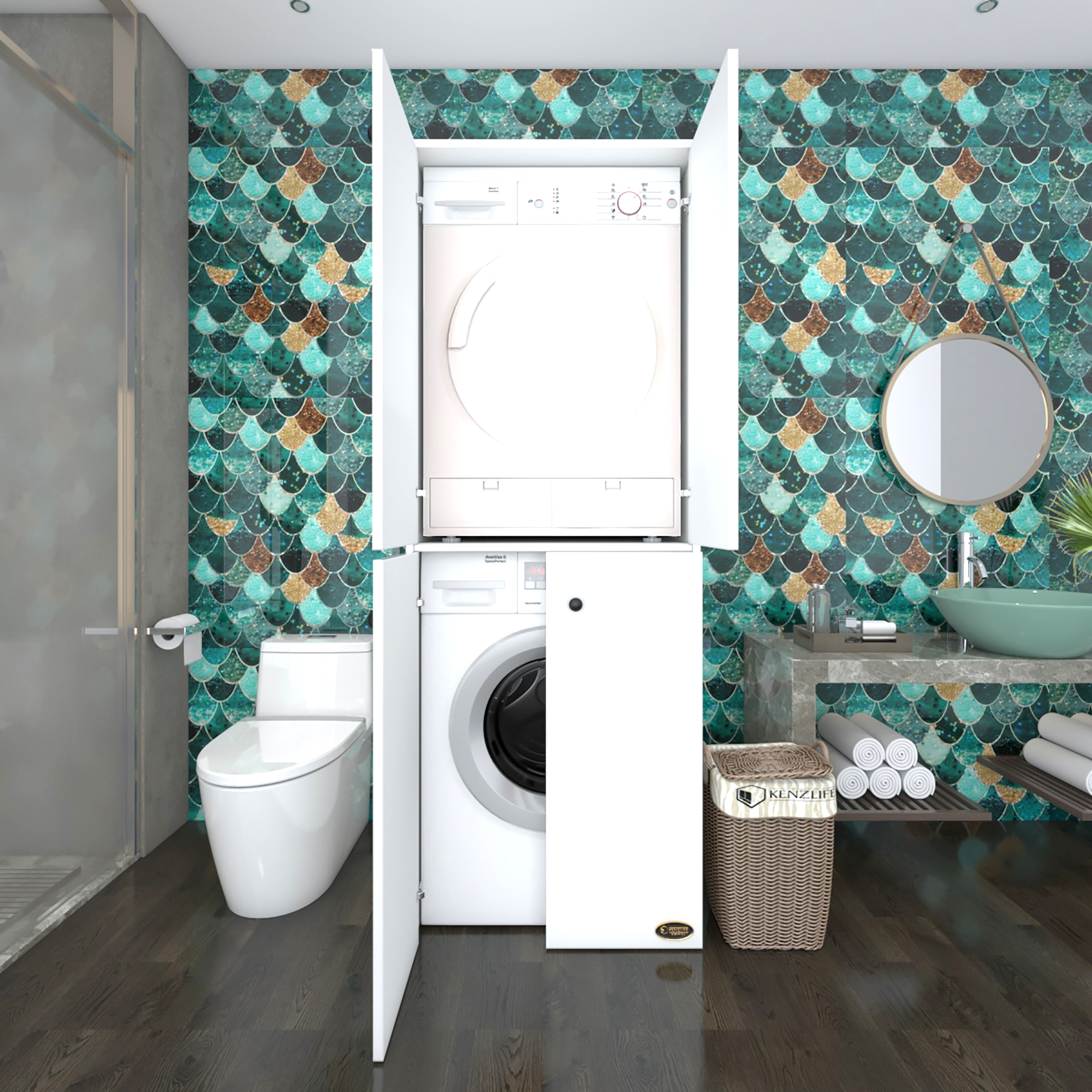Kenzlife çamaşır-kurutma makinesi dolabı kapaklı jelena byz 180*70*60 banyo çift katlı arkalıksız