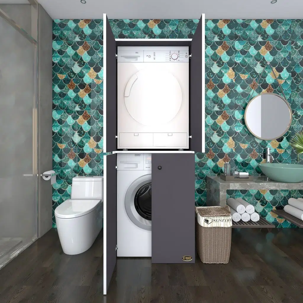 Kenzlife çamaşır-kurutma makinesi dolabı kapaklı jelena gri 180*70*60 banyo çift katlı arkalıksız