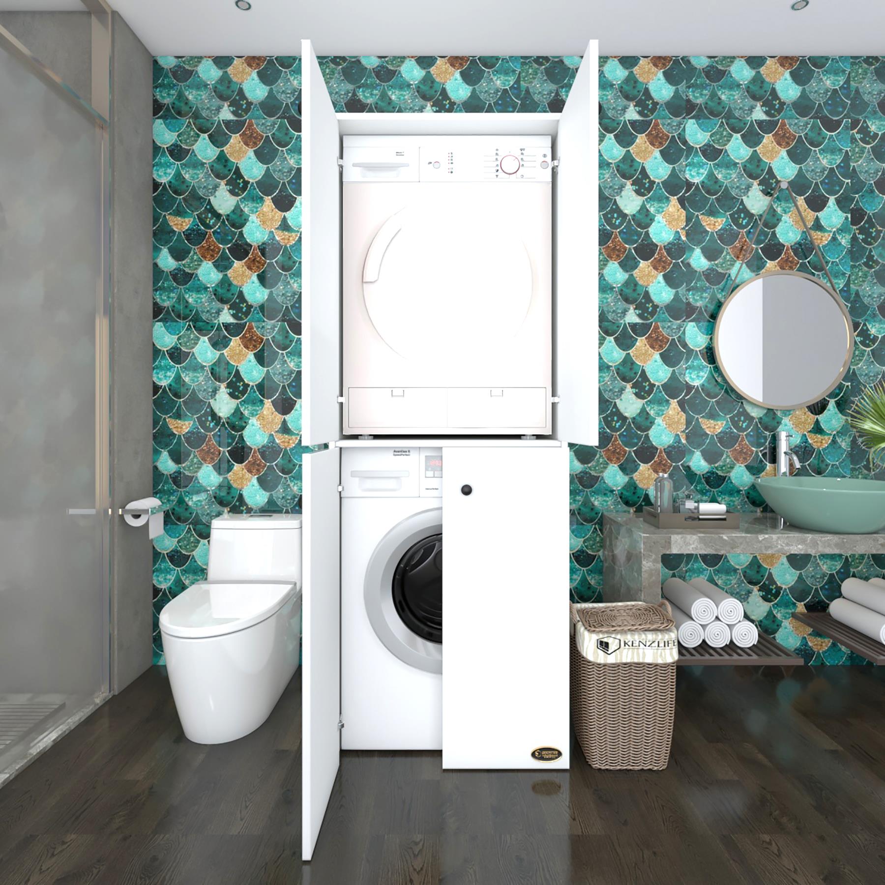 Kenzlife çamaşır-kurutma makinesi dolabı kapaklı jelenamdf byz 180*70*60 % 100 mdf full mdf banyo çift katlı arkalıksız