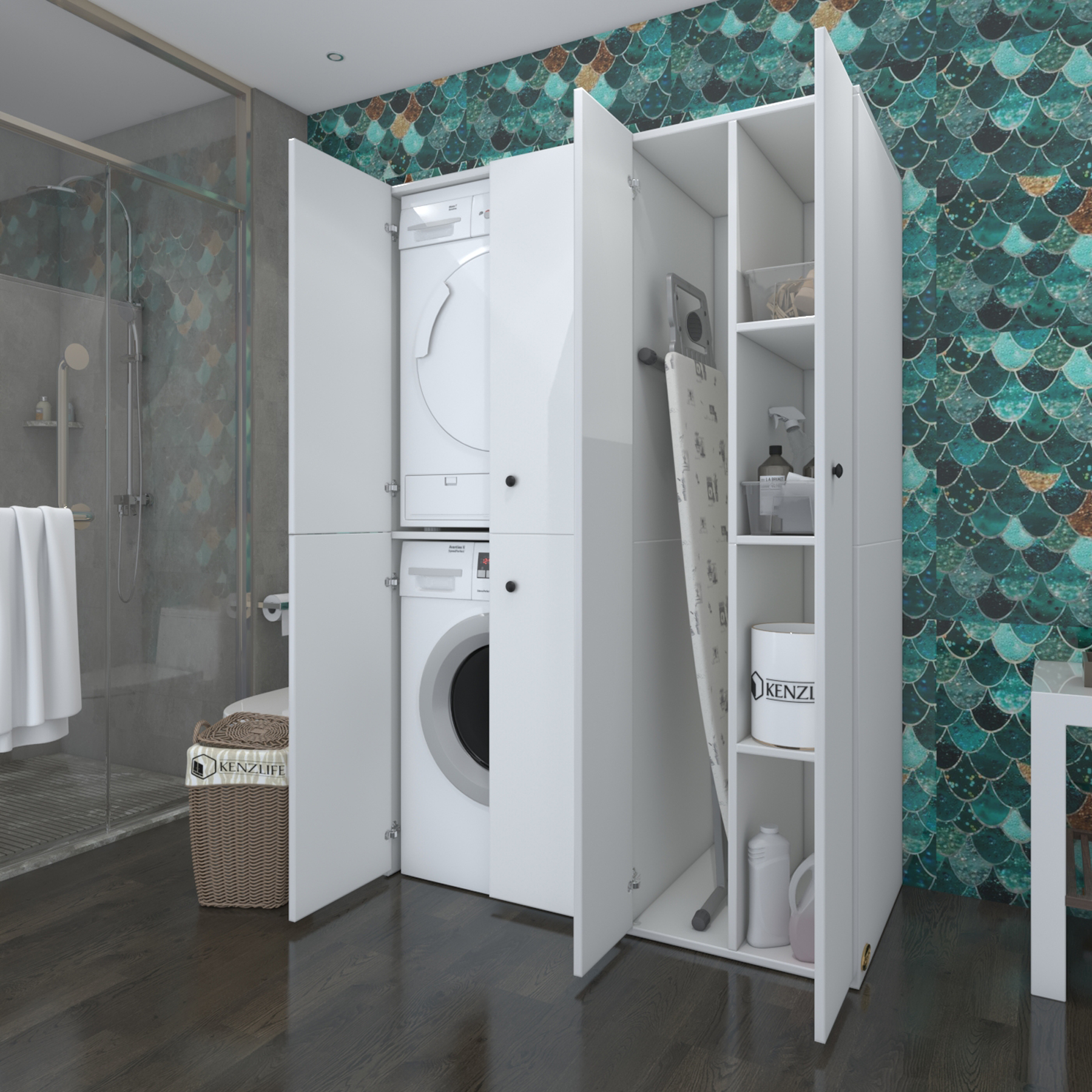 Kenzlife çamaşır-kurutma makinesi dolabı kapaklı yaromira byz 180*120*60 banyo arkalıksız
