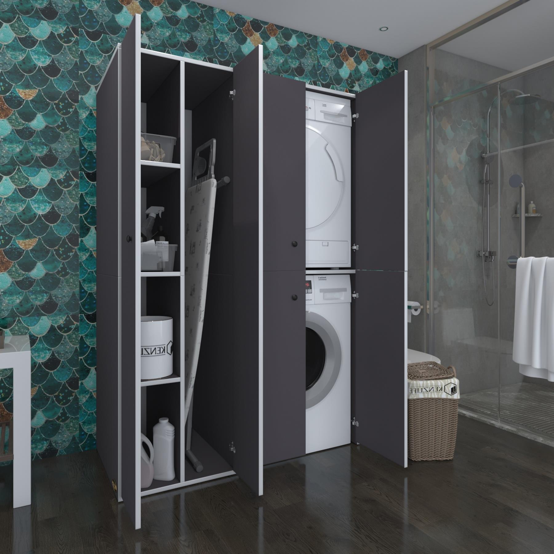Kenzlife çamaşır-kurutma makinesi dolabı kapaklı yaromira sol gri 180*120*60 banyo arkalıksız