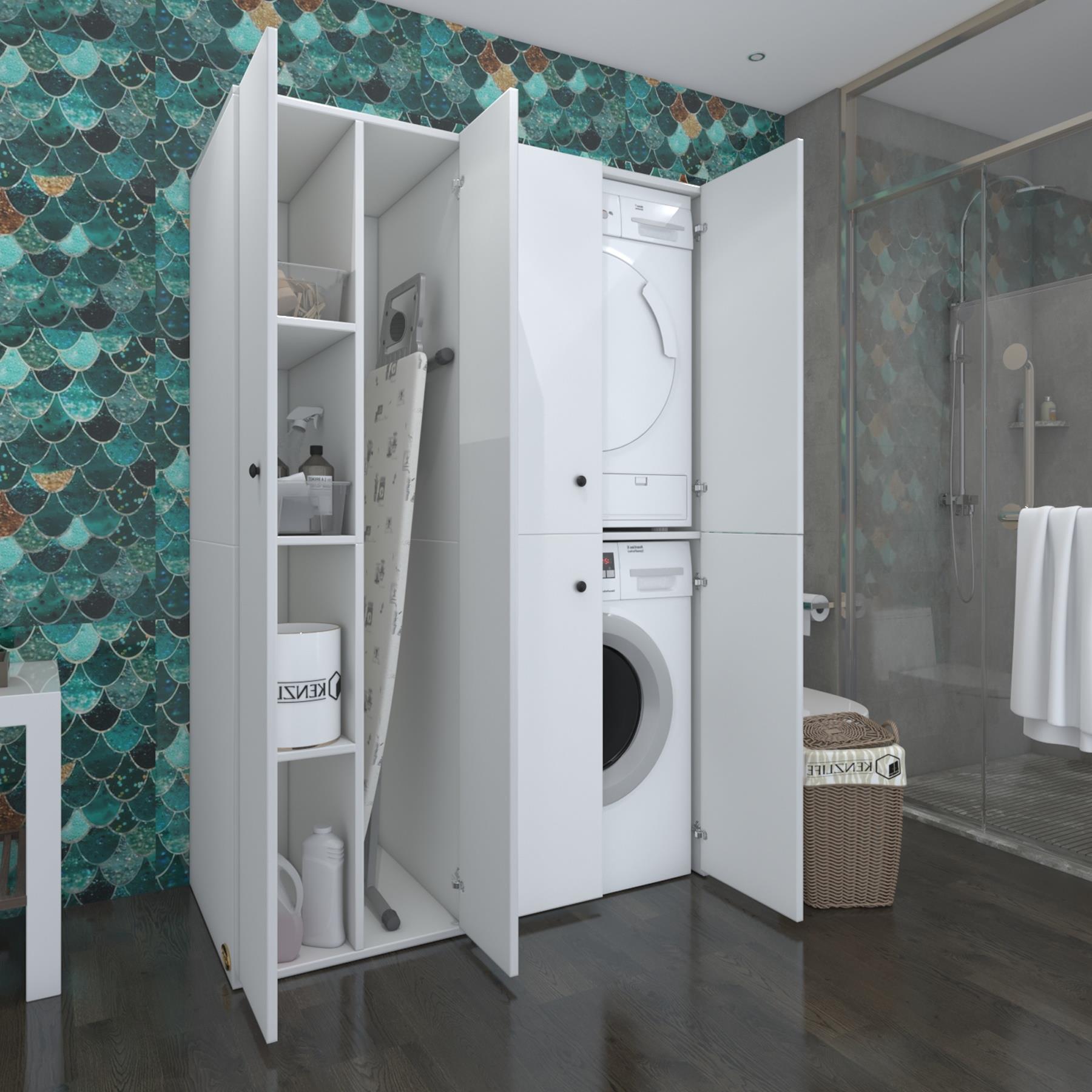 Kenzlife çamaşır-kurutma makinesi dolabı kapaklı yaromiramdf sol byz 180*120*60 % 100 mdf full mdf banyo arkalıksız