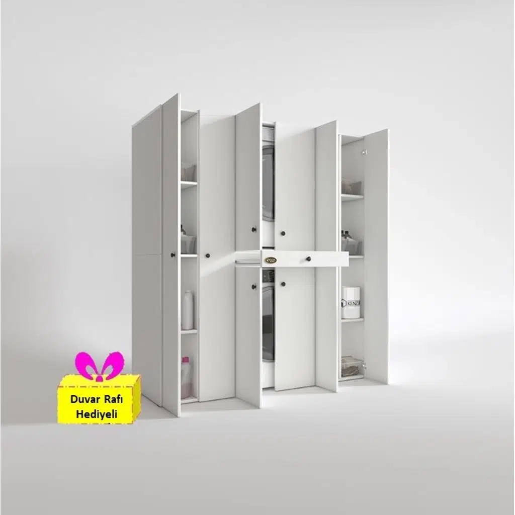 Kenzlife çamaşır-kurutma makinesi dolabı nazzam byz 187*170*60 çekmeceli raflı + tekli duvar rafı hediye