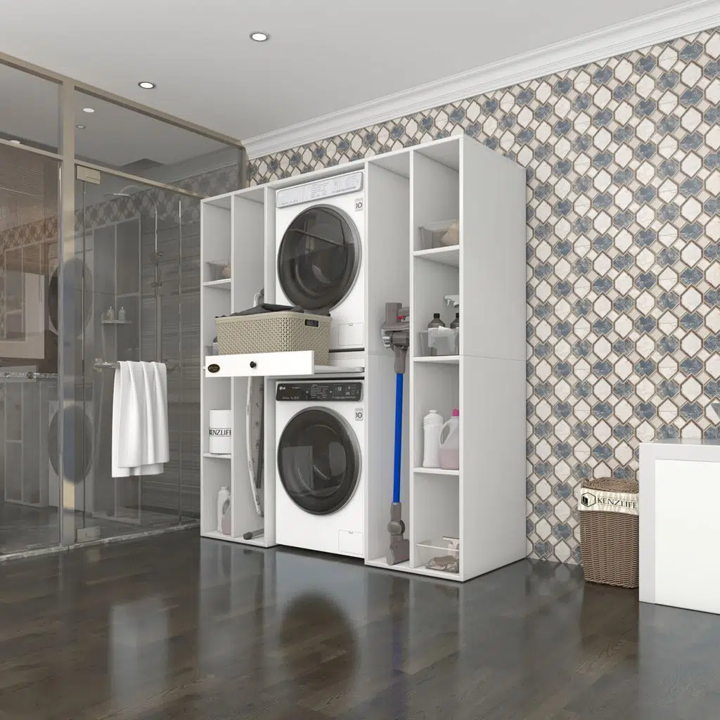 Kenzlife çamaşır-kurutma makinesi dolabı sadra byz 187*170*60 çekmeceli raflı banyo