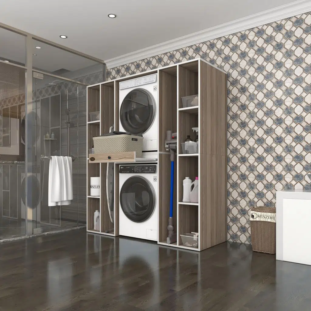 Kenzlife çamaşır-kurutma makinesi dolabı sadra crd 187*170*60 çekmeceli raflı banyo