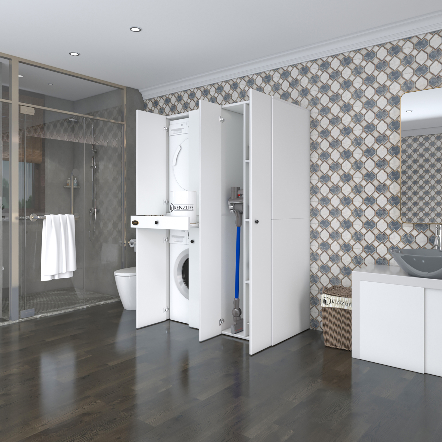Kenzlife çamaşır-kurutma makinesi dolabı şahrurmdf sağ byz 187*120*60 çekmeceli % 100 FULL MDF