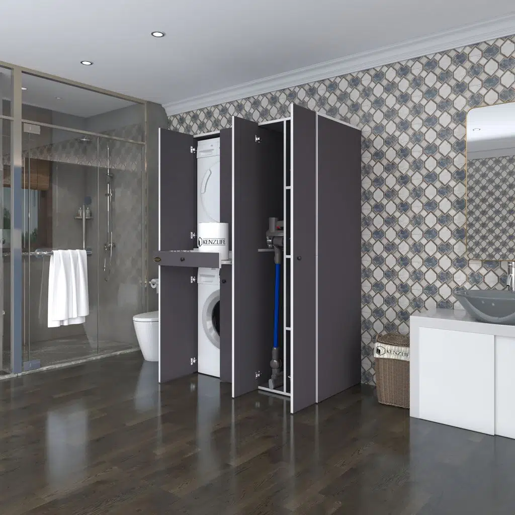 Kenzlife çamaşır-kurutma makinesi dolabı şahrur sağ gri 187*120*60 çekmeceli banyo