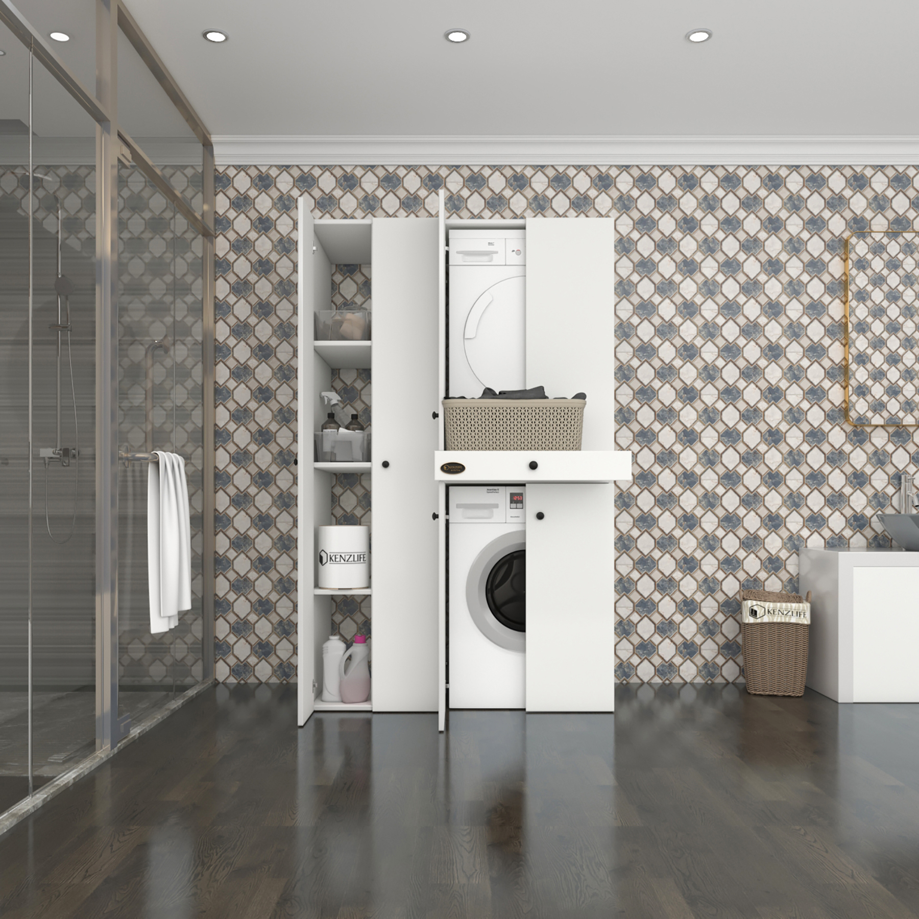 Kenzlife çamaşır-kurutma makinesi dolabı şahrurmdf sol byz 187*120*60 çekmeceli % 100 FULL MDF