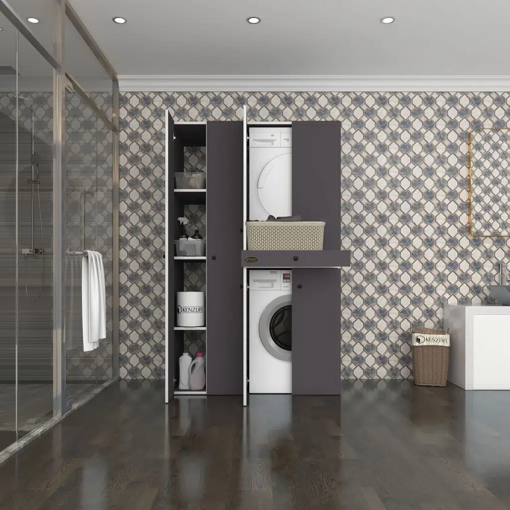 Kenzlife çamaşır-kurutma makinesi dolabı şahrur sol gri 187*120*60 çekmeceli banyo