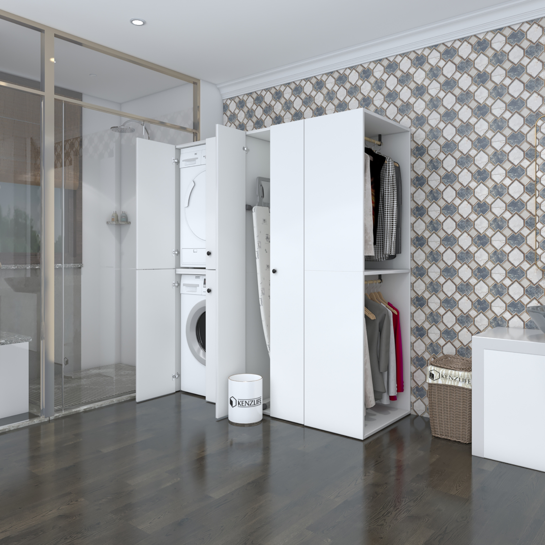 Kenzlife çamaşır-kurutma makinesi dolabı ve giysi dolabı bistamimdf sağ byz 180*160*60 % 100 FULL MDF