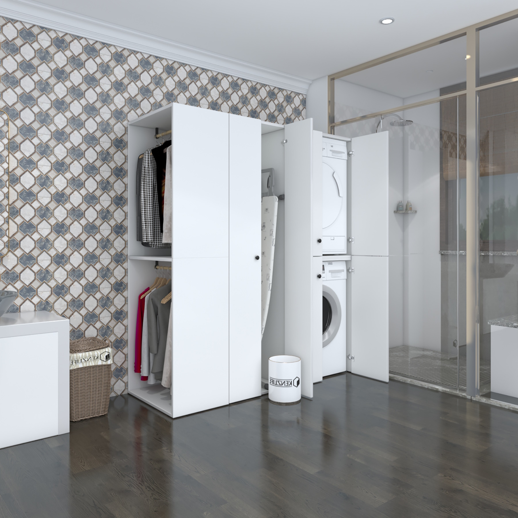Kenzlife çamaşır-kurutma makinesi dolabı ve giysi dolabı bistami sol byz 180*160*60 banyo